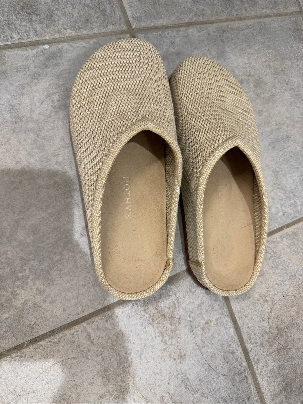 Rothy's Beige Knit Slip-On Mules